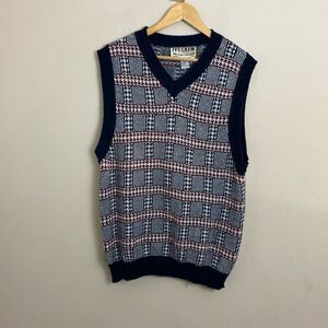 Ivy Crew Ramie Cotton V-neck Houndstooth Sweater Vest size XL Preppy Vintage